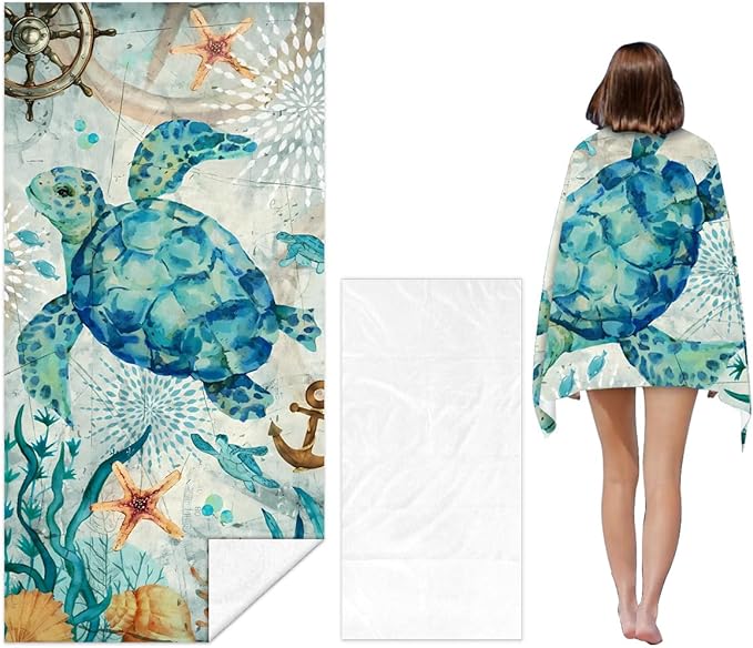 Turtle Beach Towel - 30x60 Inch Fast Dry Microfiber Towel, Lightweight & Versatile for Beach, Pool, Yoga, Travel, Ideal as Beach Blanket & Vacation Essential