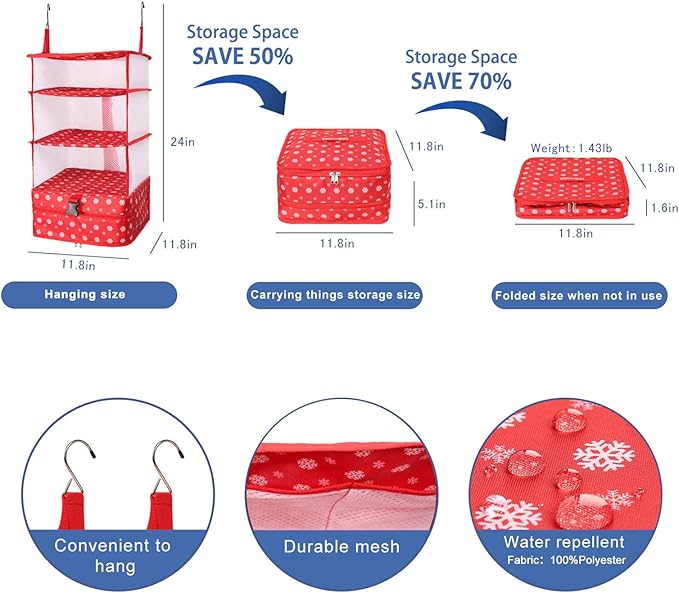 TABITORA Portable Hanging Travel Shelves Bag Packing Cube Organizer Suitcase Storage Large Capacity