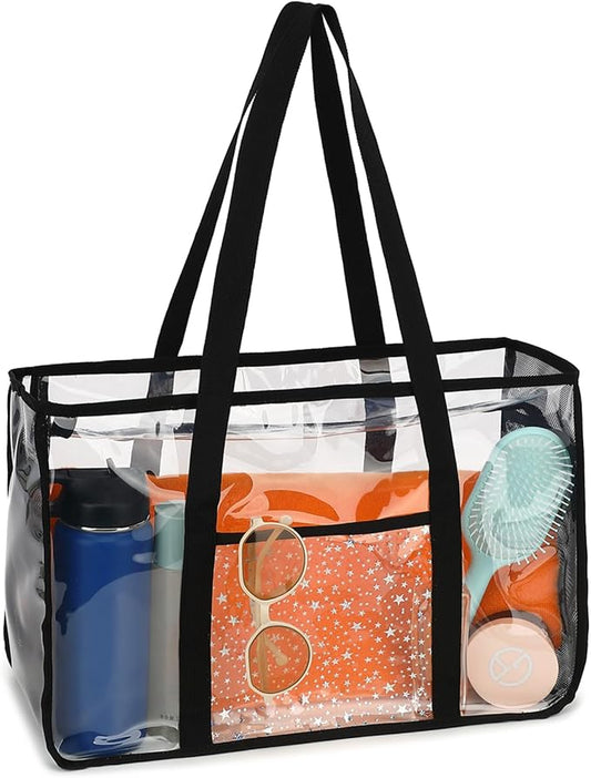 Clear Beach Bag for Women, Large Pool Tote Cruise Vacation Essentials - Zipper Closure, Waterproof, Sandproof