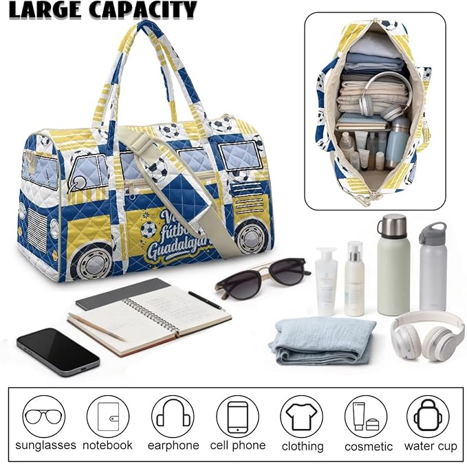 COEQINE Guadalajara Van Car Quilted Duffel Bags For Men Travel Gym Quilted Tote Bag For Mens Weekend Bag Sports Gym