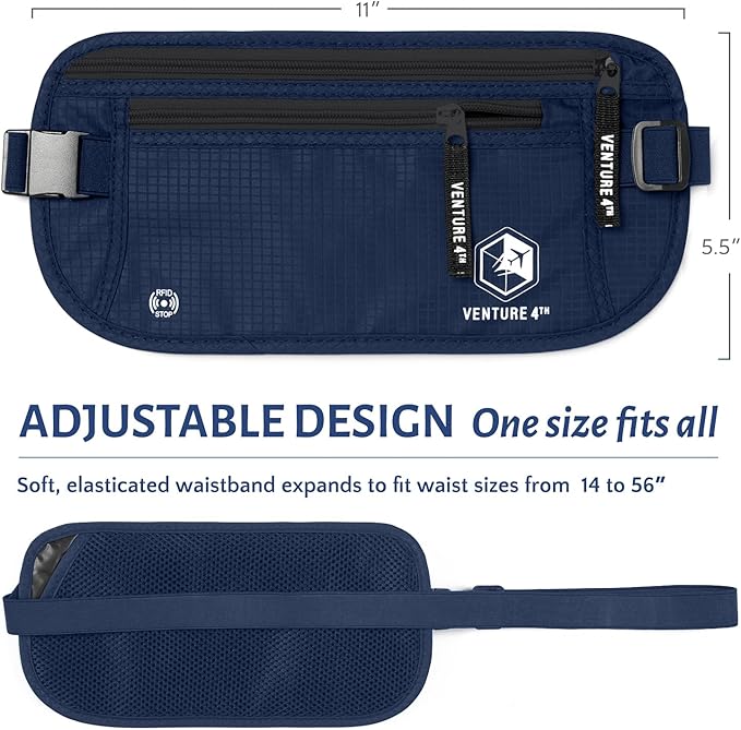 VENTURE 4TH Travel Money Belt & Quick Dry Towel Set - Ideal for Vacations, Backpacking & Business Trips - XL Travel Towel