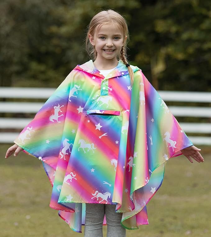 SaphiRose Lightweight Kids Rain Poncho Jacket Waterproof Outwear Rain Coat