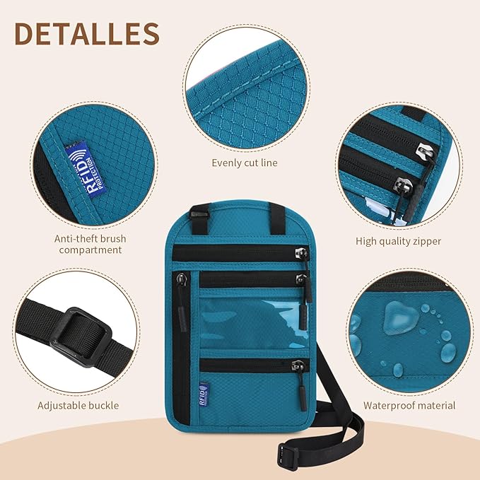 Passport Holder for Travel, RFID Travel Pouch Neck Wallet, Waterproof Passport Wallet for Women and Men, Lake Blue