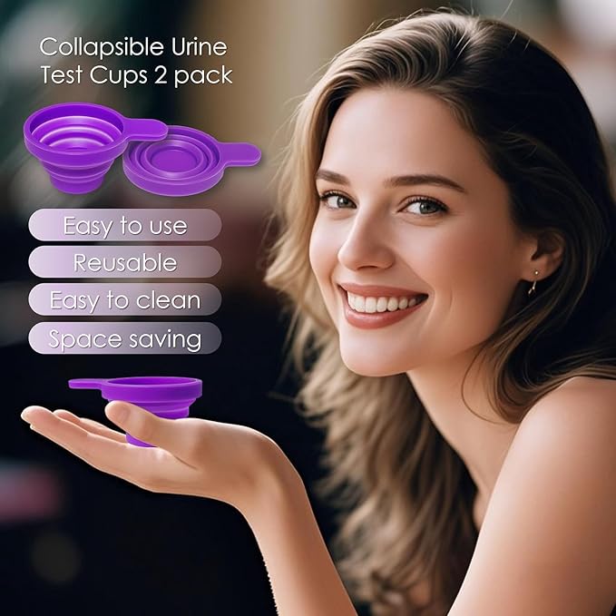 QMARK Collapsible Silicone Pee Cups for Ovulation and Pregnancy Tests, 2 Pack with Travel Case, Reusable