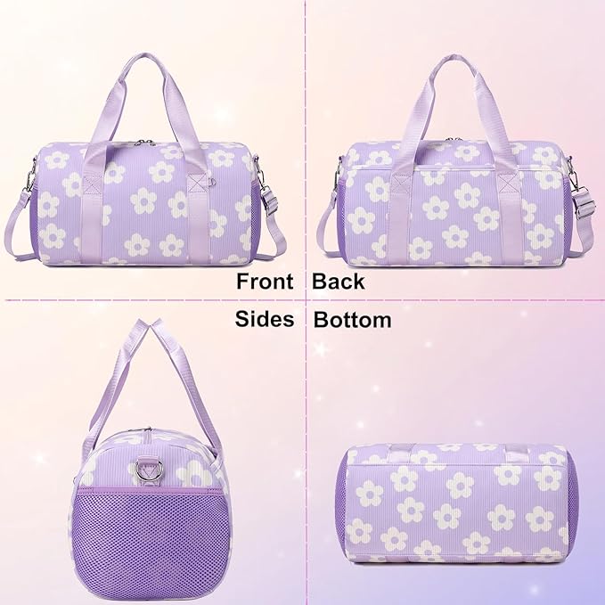 Dance Ballet Bag for Girls Purple Corduroy Dance Bag for Girls 4-6 Toddler Small Duffle Ballerina Bags with Waterproof Dry Wet Separated Compartment
