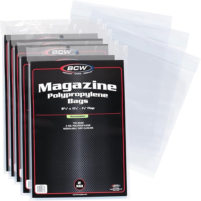 BCW Resealable Magazine Bag - 500 ct | Acid-Free, Clear Polypropylene Sleeves for Archival-Quality Storage of Collectible Magazines | Protect and Showcase Your Valuable Comic Book Collection