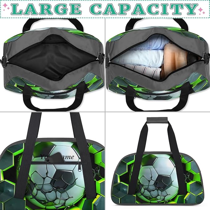 Custom Gym Bag Gray Green Soccer Personalized Outdoor Sports, Travel Carry-On Luggage and Dance Practice Designed Specifically for Boys and Girls