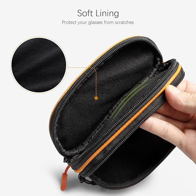 Double Eyeglasses Case Soft Portable Zipper Sunglasses Pouch with Keychain Clip for Men Women