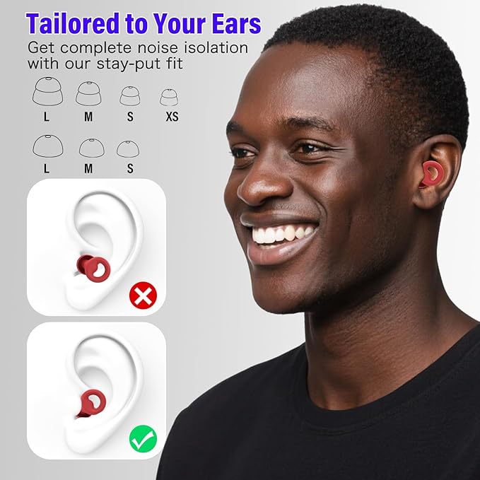 Ear Plugs for Sleeping Noise Cancelling, Reusable 35-46dB Noise Reduction Earplugs with 7 Silicone Ear Tips & Carry Case, Comfortable Hearing Protection for Sleep, Work, Study, Travel & Concerts Red