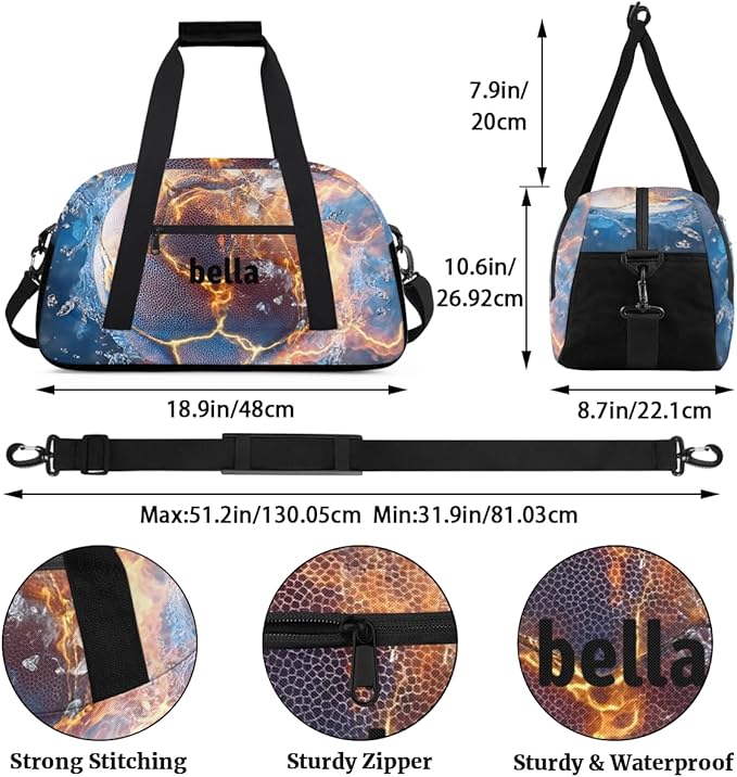 Personalized Boys Gym Bags, Custom Name Sport Bags for Training Travel Overnight Weekender Soccer Theme