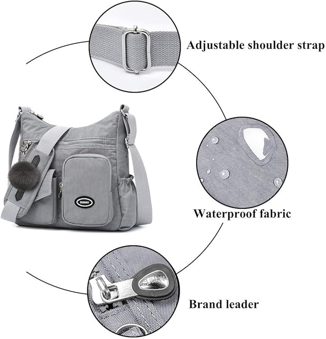 SUKRY Nylon Crossbody Bag for Women with Anti theft RFID Pocket, Waterproof Shoulder Bag Travel Purses and Handbag