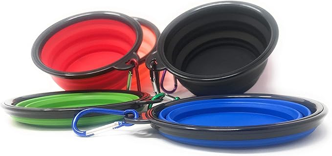 6-Pack Collapsible Silicone Travel Dog Bowls with Carabiner Clip - Portable Foldable Pet Food Water Bowls BPA Free for Hiking Camping Dogs Cats Assorted Colors