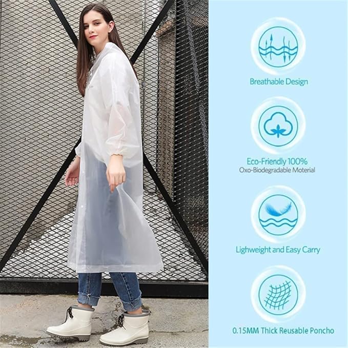 Eva Rain Ponchos for Adults, 2 Pack Reusable Raincoat for Women and Men, Lightweight Rainwear Rain Jackets with Hood