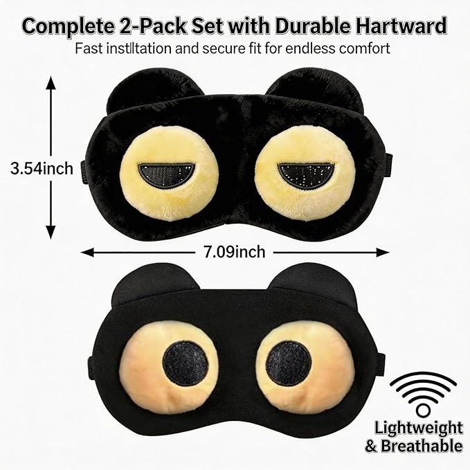 2PCS Cat Eye Sleep Mask for Sleeping, Soft Light Weight Eye Cover with Adjustable Strap,Funny Sleep Mask for Kids Women Men Travel Nap Blindfold Game（Half Closed Eyes+Round Eyes）