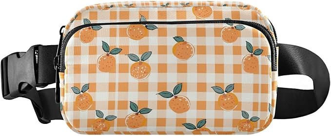 Orange Fruit Plaid Fanny Pack for Women Men Water Resistant Fashion Waist Packs with Adjustable Strap Belt Bag for Travel Workout Jogging Hiking 21219360