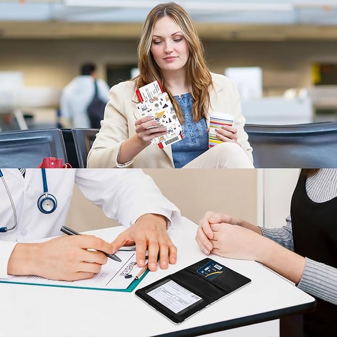 linqin Hand Drawn Construction Machines Passport and Vaccine Card Holder Combo Leather Passport Case 4x3 CDC Vaccination Card Protector/Covers Waterproof Wallet for Travel