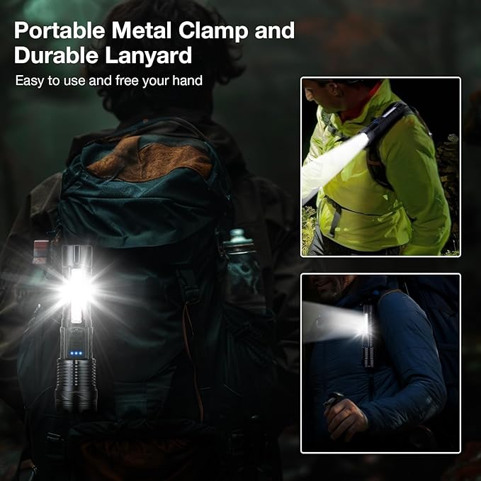 Rechargeable Flashlight 980,000L High Lumens 2 Pack, Led Tactical Flash Light, Super Bright Flashlights with 7 Modes, USB C Charging, Cob Side Light, IPX6 Waterproof, for Camping Emergency