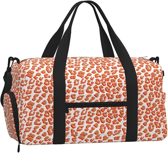 Amber Color And White Leopard Print Women'S Gym Duffle Bag With Shoes Compartment, Ideal For Travel, Gym, Sports, Duffel, Weekender