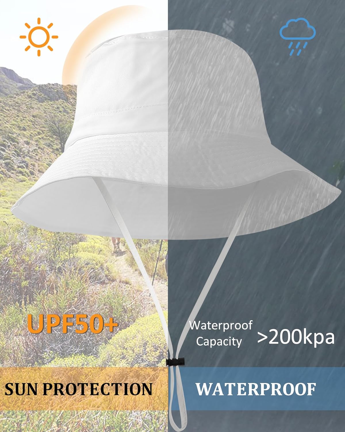 Water-Resistant Sun UPF 50+ Bucket Hat Protection Packable Brimmed Boonie for Women Men Summer Lightweight Hiking Outdoor Cap