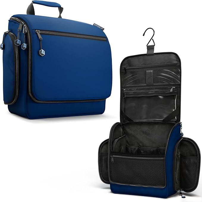 VENTURE 4TH Hanging Travel Toiletry Bag for Women & Men – Large Toiletry Organizer with 18 Compartments, Removable TSA Pouch, Travel Wash Bag for Toiletries, Makeup & Shaving Kit (Navy Blue)