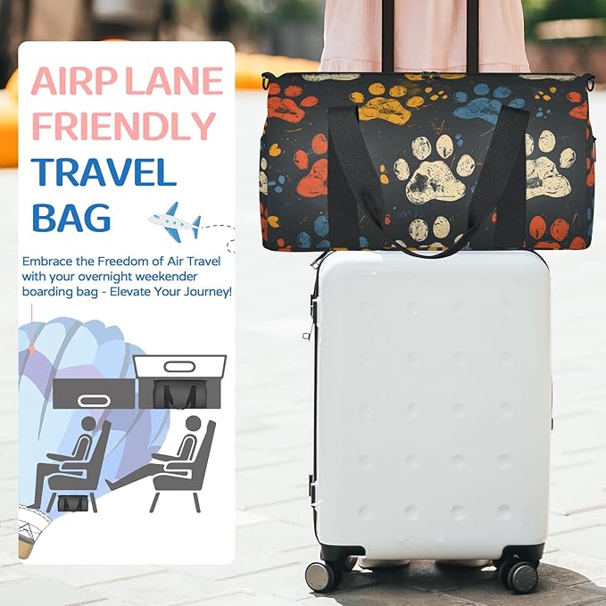 Dog Paw Prints Overnight Travel Bag Unisex Carry-On Size Tote Bag Suitable for Travel Duffle Gym Sports