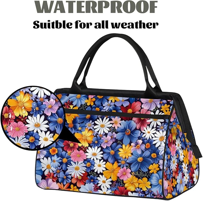 Boho Colorful Floral Overnight Weekender Bag for Women Men Travel Duffel Bags Waterproof Luggage Carry on Sports Yoga Gym Bag