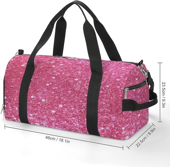 Sparkling Pink Glitter Gym Bag Lightweight ，Travel Duffle Bag with Shoe Compartment，Gym Bag for Women for Overnight, Weekend, Yoga, Gym, Business Trips, Sport And Hospital.