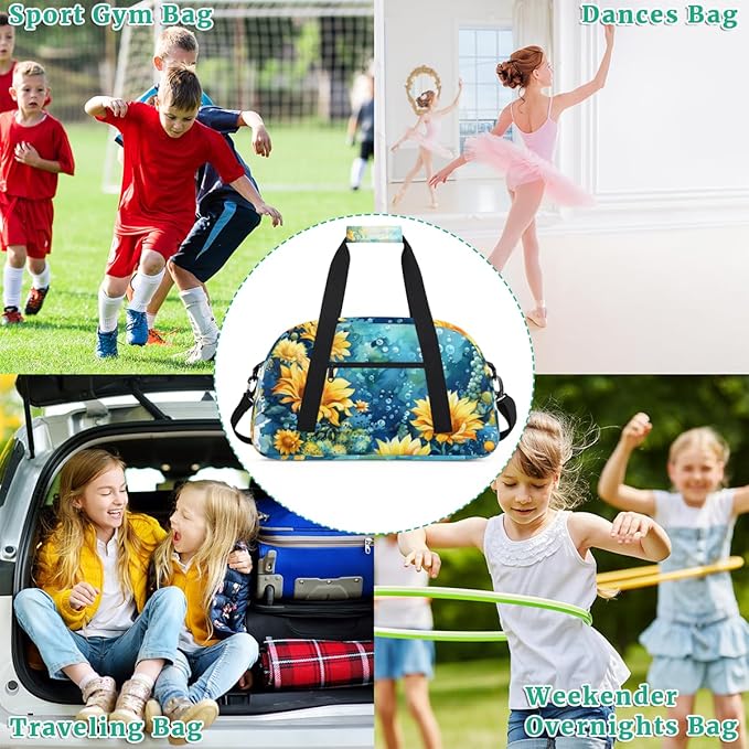 Blue Ocean Sunflower Gym Travel Duffle Bag for Women & Men with Front Zipper Pocket for Sports, Overnight, Weekender, Carry On,Workout & Dance Bag,Flower Sunflower,18.9 * 8.7 * 10.6 in
