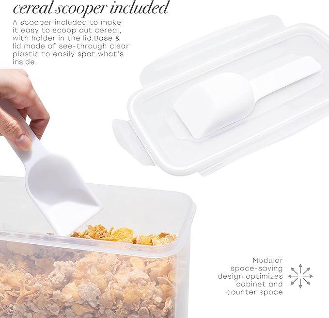 Kitchen Details Cereal Container with Scooper | Large | Airtight | Food Tin | Keeps Fresh | Kitchen & Pantry Storage Organizers | Clear