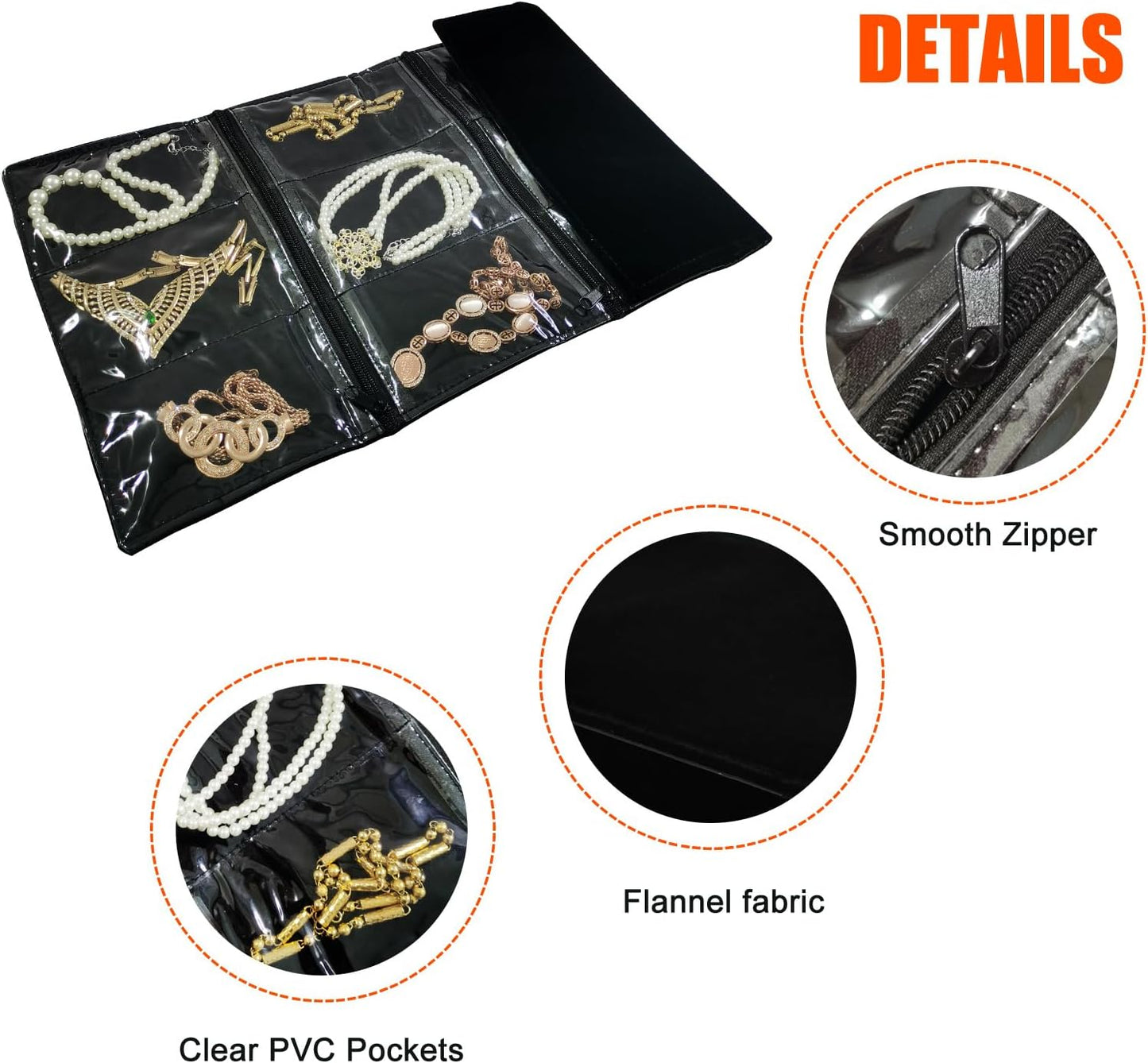 Travel Jewelry Roll Bag Portable Organizer Pouch With Grids&PVC Cover Storage Bags for Necklace, Bracelet, Bracelet,Ring, Badge, Pendant