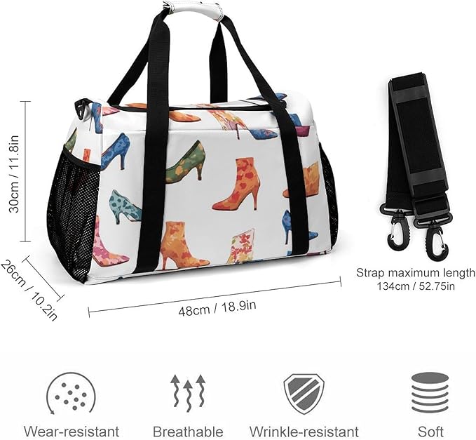 High Heels Boots Duffle Bag Gym Bag for Workout Travel Tote with Detachable Straps
