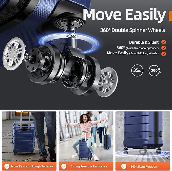SHOWKOO Luggage Sets with Duffle Bag Expandable 100% PC Durable Suitcase Double Wheels TSA Lock 5pcs Blue
