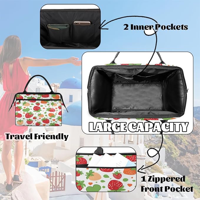 Red Strawberry Overnight Weekender Bag for Women Men Travel Duffel Bags Waterproof Luggage Carry on Sports Yoga Gym Bag