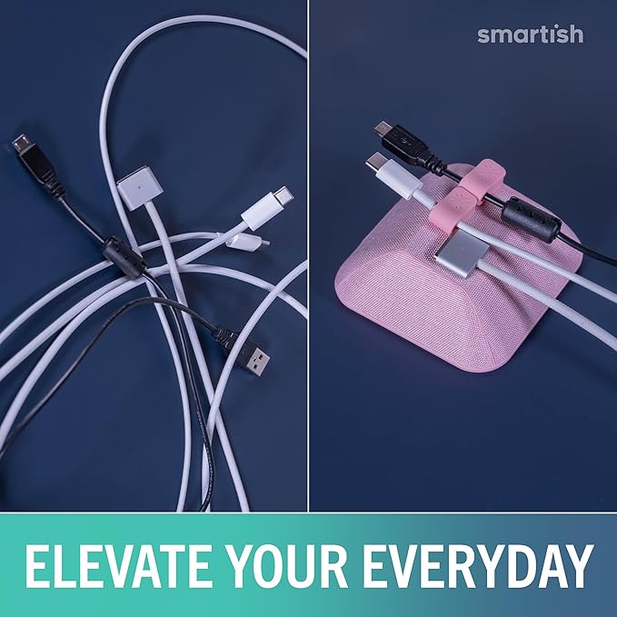 Smartish® Magnetic Cord Holder - Cable Wrangler Organizer with Magnet Clips for Charger Management on Desktop, Nightstand for USB-C + Lightning - I'm Blushing