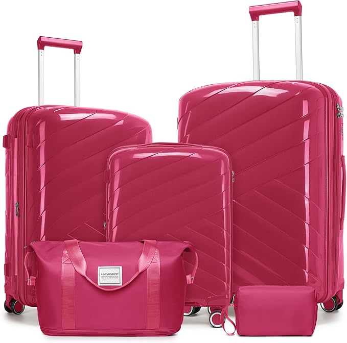 5 Piece Luggage Set Carry on Suitcase with Spinner Wheels, Expandable Hardshell Luggage PP Lightweight Suitcase Set for Women ROSE RED