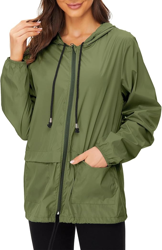 Zando Lightweight Rain Jacket Women Waterproof - Raincoat for Women Packable Rain coat Hooded Windbreaker for Travel Outdoor