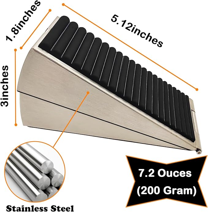 Heavy Duty Adjustable Spring Door Stopper for Bottom of Door,Fits Doors Up to 3 Inches, Stainless Steel Door Stop with Non-Slip Rubber, Perfect for Heavy Door Holder(1, Silver)