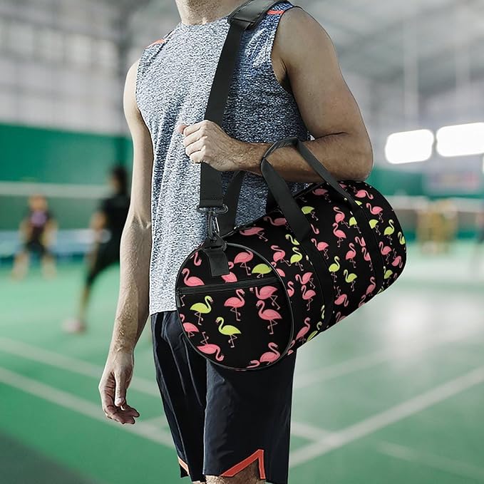 Gym Sports Travel Workout Bag Pink And Turquoise Flamingo Dance Gymnastics Bag Lightweight Carry On Bags Foldable Overnight Bags