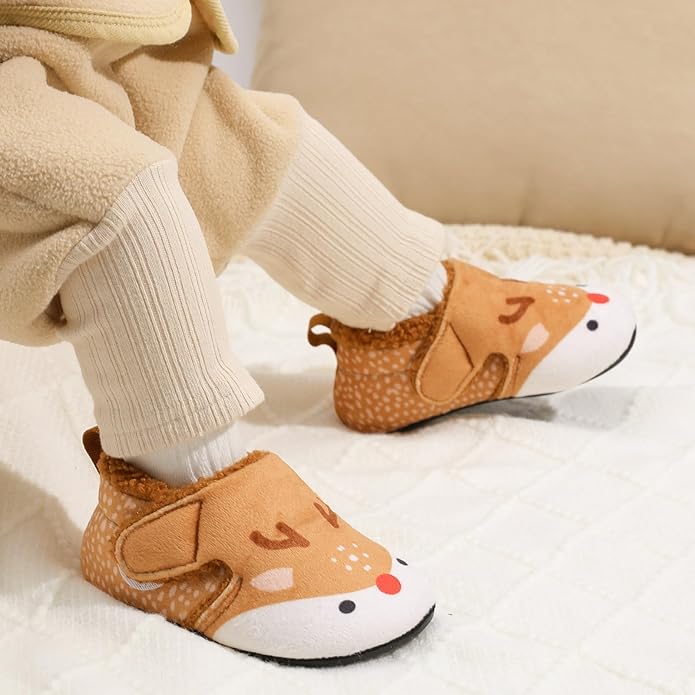 JOINFREE Toddler Slippers Boys Girls Adjustable House Shoes Barefoot Sock Shoes with Rubber Sole Baby Comfort Warm Indoor Outdoor Walking Shoe