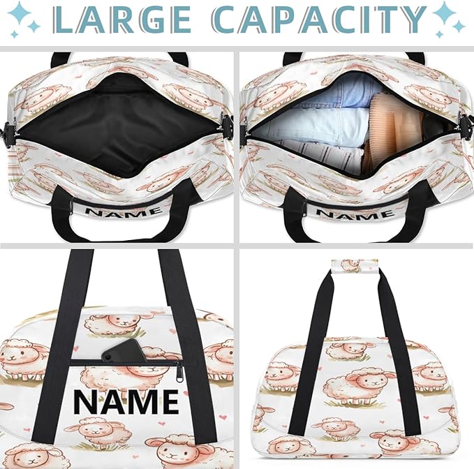 Cute Cartoon Sheep Mini Gym Bag 18 inch for Women Men Waterproof Custom Sheep Travel Duffel Bag Carry On Overnight Tote Nurse Bag for Work Fitness Hiking