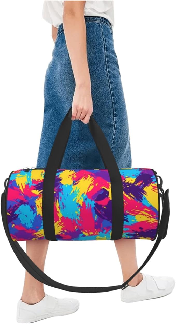Small Gym Bag for Women, Waterproof Sports Workout Bags Travel Duffel Bag Carry on Weekender Bags Colorful Splatter Print for Dance Swimming, Yoga, Fitness