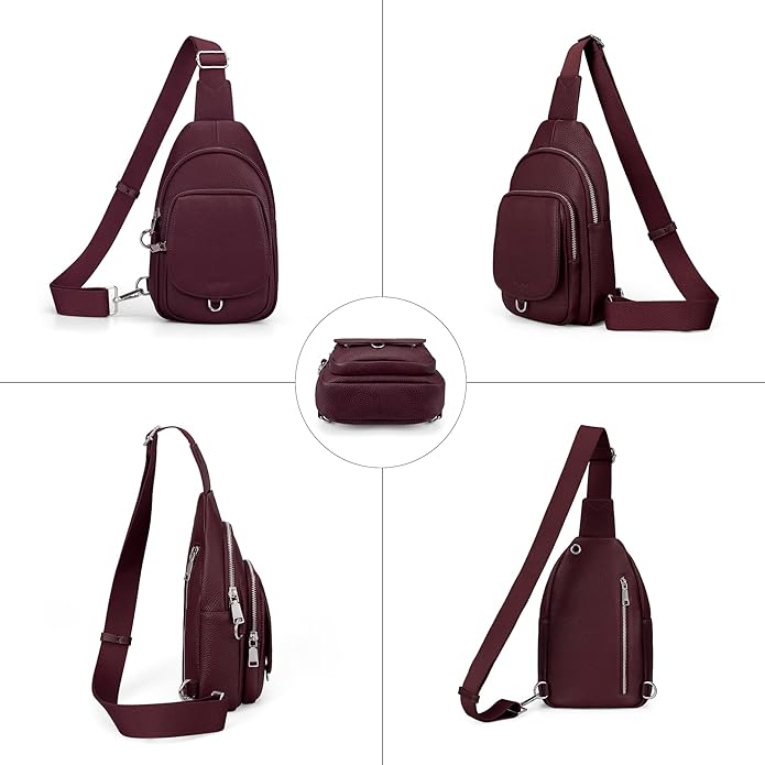 befen Anti Theft Genuine Leather Sling Bag for Women RFID Small Crossbody Bag Chest Bag Leather Fanny Packs for Travel
