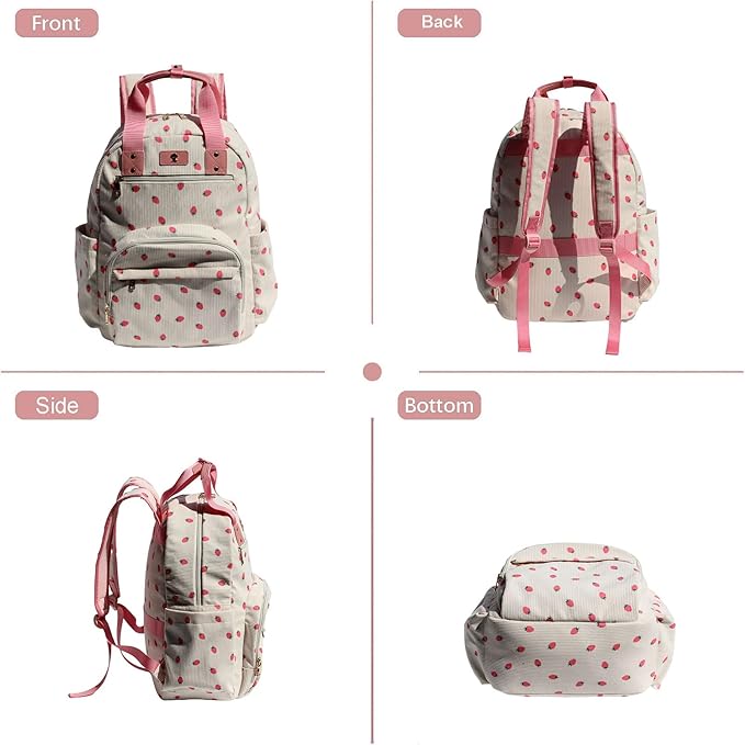 Diaper Bag Backpack, Large Capacity Multifunction Baby Essentials Fashion Travel Pack Linen Canvas office Laptop Bag (Corduroy Pink Strawberry)