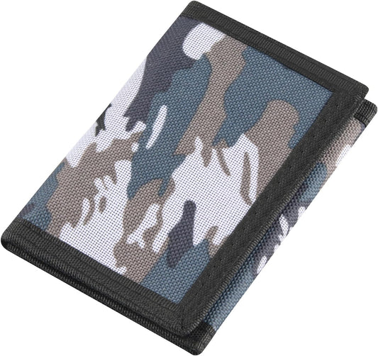 NEICY RFID Blocking Canvas Wallet for Men and Women - Camo Trifold Outdoor Sports Wallets with Magic Sticker for Teen Kids (Camo Grey)