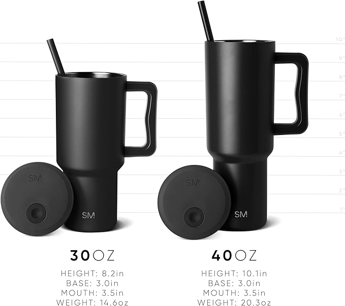 Simple Modern 30 oz Trek Tumbler with Handle and Straw Lid | Cup Holder Friendly Insulated Stainless Steel Travel Mug | Midnight Black