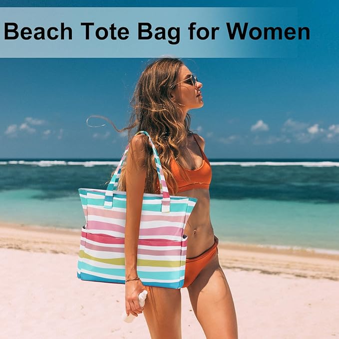 LEDAOU Beach Bag Waterproof Sandproof Women Beach Tote Pool Bag with Zipper for Swim Gym Grocery Travel with Wet Pocket | Sandproof, with Zipper, for Gym, Grocery, Travel, with Wet Pocket