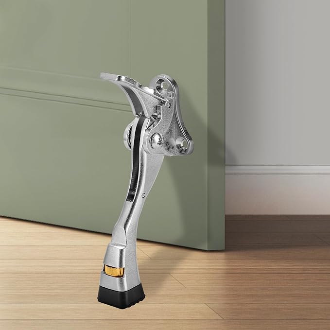 GoldPig Door Stoppers, 1 Pack Kickdown Door Stop with One-Touch semi-Automatic White Door Stopper Adjustable Height and Rubber Tip 4 Inches, Heavy Duty Door Stops, Door Holder (Nickel)