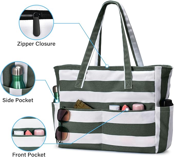 oscaurt Beach Bags for Women Large Waterproof Sandproof Beach Tote Swim Pool Bag with Zipper for Travel Vacation Essentials