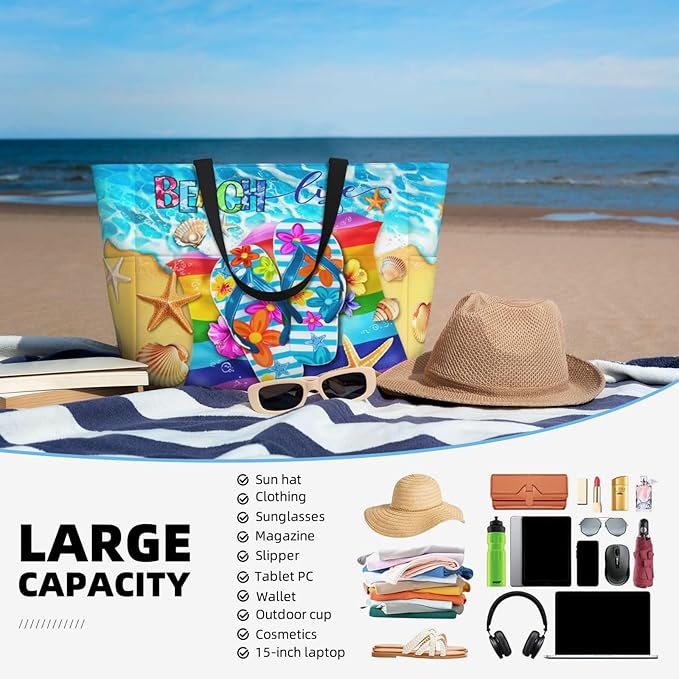 Extra Large Beach Bags For Women, Waterproof Beach Totes Bags For Women, Lightweight Foldable Pool Bag With Zipper