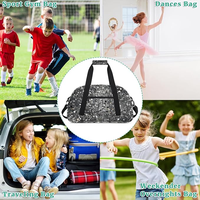 Silver Glitter Pattern Gym Travel Duffle Bag for Women & Men with Front Zipper Pocket for Sports, Overnight, Weekender, Carry On,Workout & Dance Bag,Glitter and Sequins,18.9 * 8.7 * 10.6 in